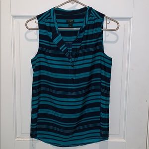 J Crew sleeveless blouse Navy Teal Striped